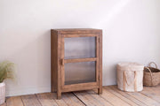 Mendani Mango Wood & Fluted Glass Glass Low Cabinet - Walnut Stain